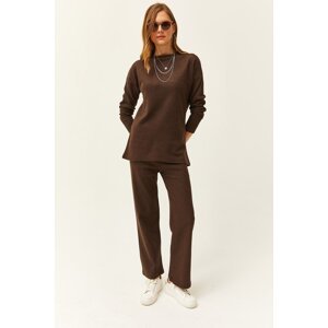 Olalook Women's Bitter Brown Bottom Top Raised Ribbed Thick Suit