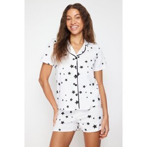 Trendyol Ecru 100% Cotton Star Patterned Knitted Pajamas Set