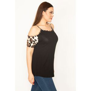 Şans Women's Plus Size Brown Leopard Garnished Strappy Blouse