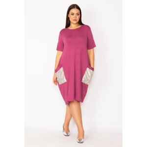 Şans Women's Plus Size Lilac Viscose Dress with Pocket Sequin Detail