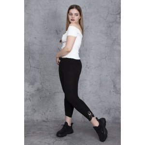 Şans Women's Plus Size Black Legs Lace Detail Leggings Trousers