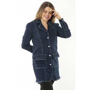 Dámský kabát Šans ve velké velikosti, námořnicky modrý, z lycry, s knoflíky a kapsami