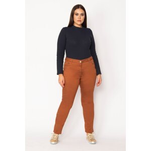 Şans Women's Plus Size Cinnamon Lycra Gabardine Fabric 5 Pockets Trousers