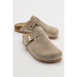 LuviShoes GONS Beige Suede Leather Women's Slippers