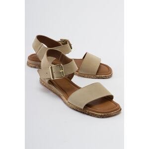LuviShoes 713 Khaki Leather Beige Suede Women's Sandals