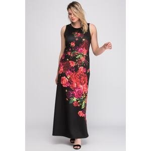 Şans Women's Plus Size Black Floral Patterned Long Dress