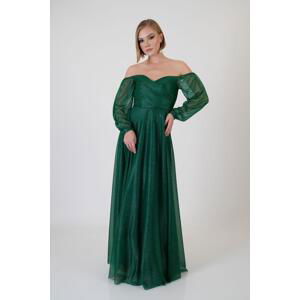 Emerald Silvery Carmen Collar Long Sleeve Engagement Dress