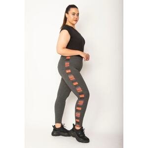 Şans Women's Plus Size Gray Sports Leggings with Side Details