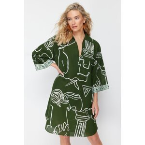 Trendyol Abstract Patterned Wide Fit Midi Woven 100% Cotton Beach Dress