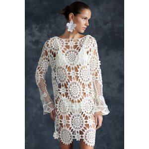 Trendyol Bridal White Mini Knitted Knitwear look Beach Dress