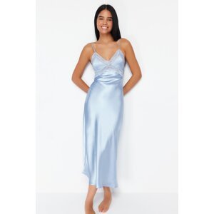 Trendyol Light Blue Lace Detailed Satin Woven Nightgown