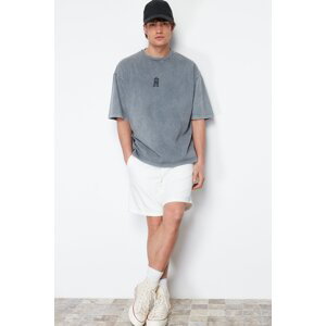 Trendyol Gray Oversize/Wide-Fit Antiqued/Faded Effect 100% Cotton T-shirt