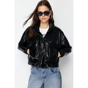 Trendyol Black Oversize Shiny Patent Leather Thin Jacket Coat