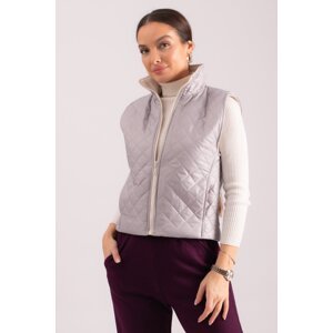 armonika Women's Gray Cachet Lined Pocket Zipper Quilted Vest