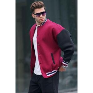 Madmext Burgundy Oversize Printed College Jacket 6153