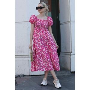 Madmext Pink Patterned Short Sleeve Midi Dress