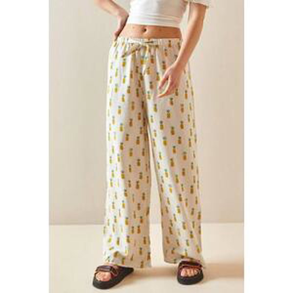 Madmext Patterned Yellow Wide Leg Linen Trousers