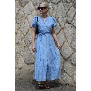 Madmext Blue Balloon Sleeve Long Dress