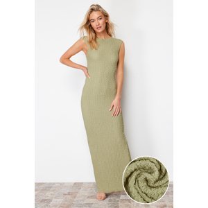 Trendyol Khaki Textured Fabric Fitted Moon Sleeve Knitted Maxi Dress