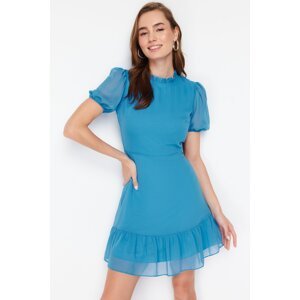 Trendyol Blue Straight Cut Skirt Flounce Mini Chiffon Lined Woven Dress