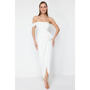 Trendyol White Flounced Woven Elegant Evening & Graduation Dress