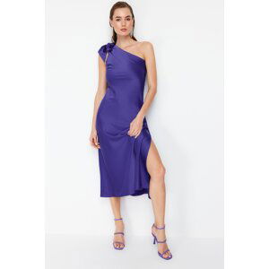 Trendyol Purple Sleeve Detailed Satin Elegant Evening Dress