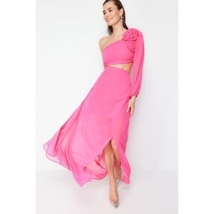 Trendyol Fuchsia A-Line Lined Window/Cut Out Detailed Chiffon Gradient Evening Dress