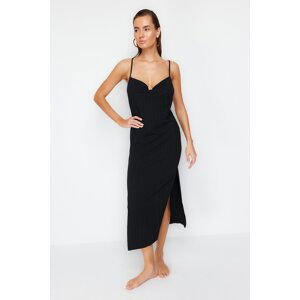 Trendyol Black Maxi Woven Backless Linen Blend Beach Dress