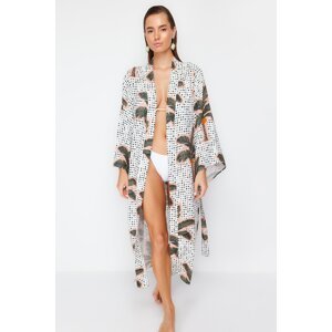Trendyol Tropical Patterned Belted Maxi Woven 100% Cotton Kimono&Kaftan