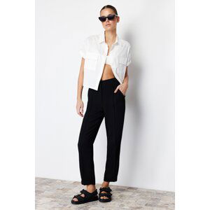 Trendyol Black Cigarette Ribbed Woven Trousers