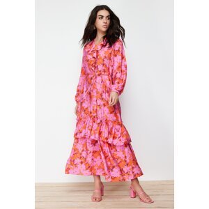 Trendyol Pink Collar Ruffle Detailed Woven Dress
