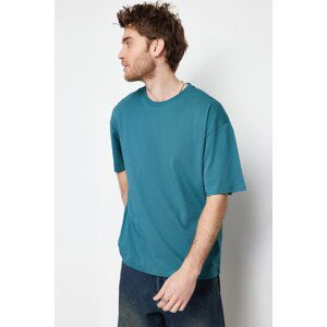 Trendyol Emerald Green Oversize/Wide-Fit Basic 100% Cotton T-Shirt