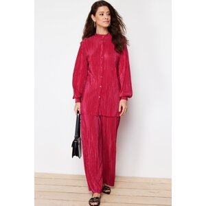 Trendyol Fuchsia Pleated Knitted Top and Bottom Set