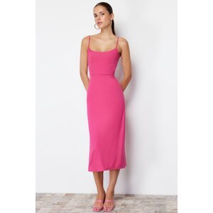 Trendyol Fuchsia Cut Out Detailed Fitted/Fitted Midi Knitted Midi Dress with Slit