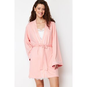 Trendyol Salmon Belted Knitted Dressing Gown with Piping Detail
