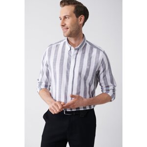 Avva Men's Black 100% Cotton Buttoned Collar Striped Comfort Fit Comfy Cut Shirt