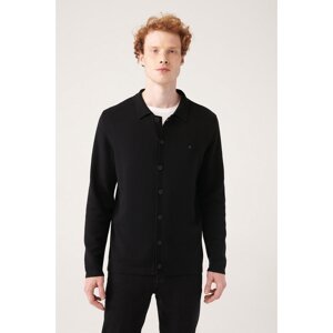 Avva Men's Black Polo Collar Buttoned 100% Cotton Regular Fit Knitwear Cardigan