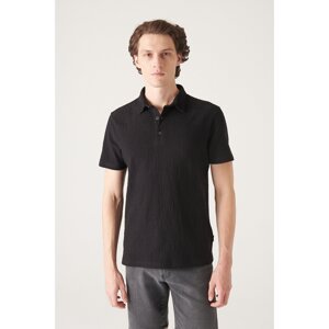 Avva Men's Black Textured Polo Neck T-shirt