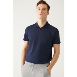 Avva Men's Navy Blue 100% Cotton Zippered Standard Fit Normal Cut Polo Neck T-shirt