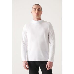 Avva Men's White Ultrasoft High Collar Long Sleeve Cotton Slim Fit Slim Fit T-shirt
