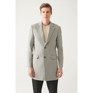 Avva Men's Light Gray Slit Woolen Cachet Comfort Fit Comfort Cut Coat