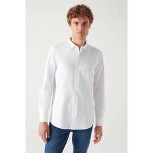 Avva Men's White Oxford Striped Bottom Brit Collar Slim Fit Slim Fit Shirt