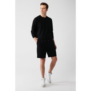 Avva Men's Black Ottoman Fabric No Ironing Standard Fit Normal Cut Daily Sports Shorts