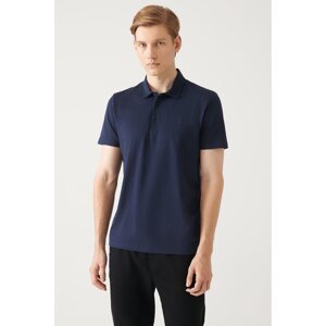 Avva Men's Navy Blue 100% Cotton Regular Fit 3 Button Roll-Up Polo Neck T-shirt