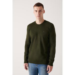 Avva Men's Dark Khaki Knitwear Sweater Crew Neck Non-Pilling Standard Fit Regular Cut