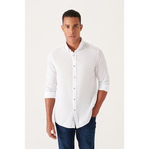 Avva Men's White 100% Cotton Thin Soft Touch Buttoned Collar Long Sleeve Standard Fit Normal Cut Shirt