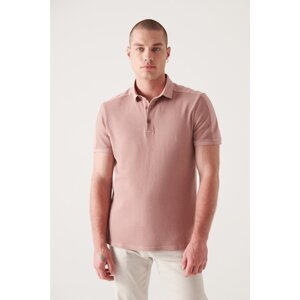 Avva Men's Pale Pink Fabric Detailed Piece Dye Polo T-shirt