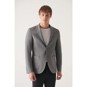 Avva Men's Gray Dobby Flexible Slim Fit Slim Fit Jacket