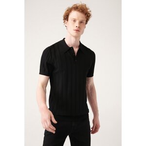 Avva Men's Black Polo Neck Ribbed Knit Detailed Ribbed Slim Fit Slim Fit Knitwear T-shirt