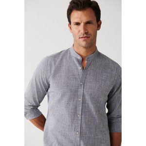 Avva Men's Black Linen Textured 100% Cotton Large Collar Standard Fit Normal Cut Shirt
